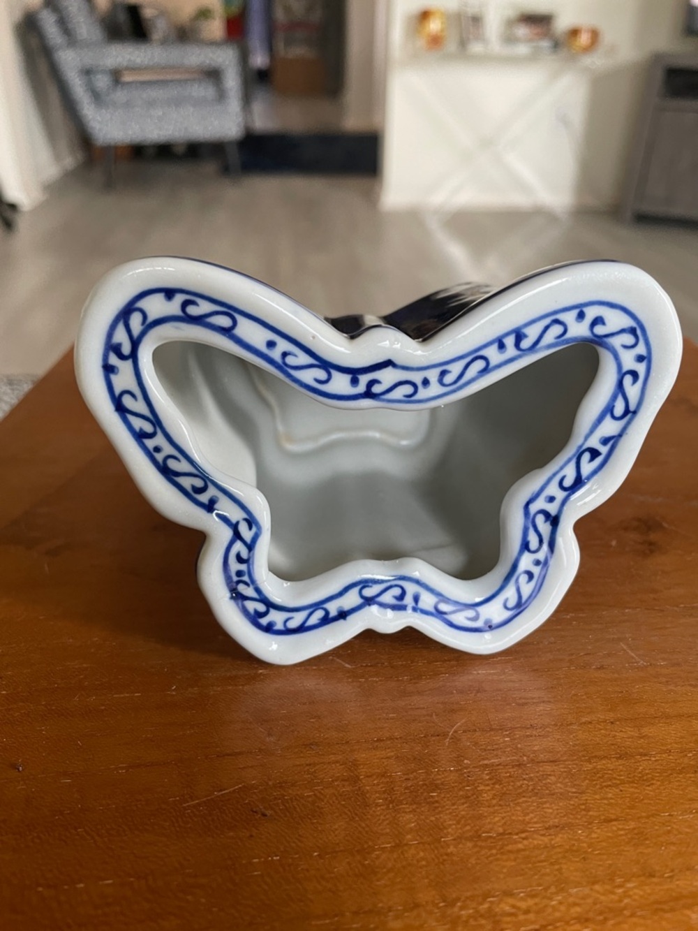 Rare Find Vintage Bombay Cobalt Blue and White Porcelain Butterfly Dish